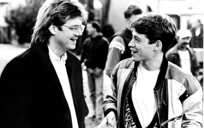 John Hughes chats with Ferris Bueller's Day Off star, Matthew Broderick. 
