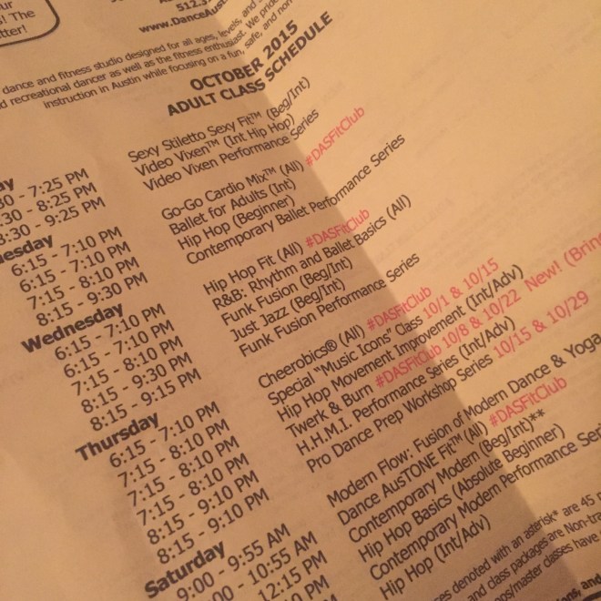 My dance class options!