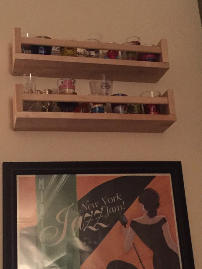 Shot glass shelves. 